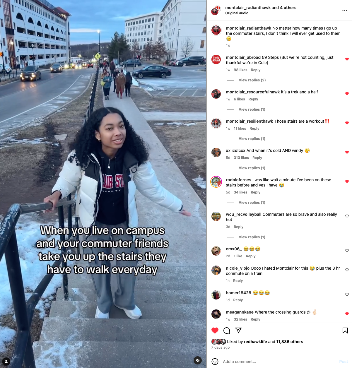 Instagram screenshot about living on campus and commuting to school.